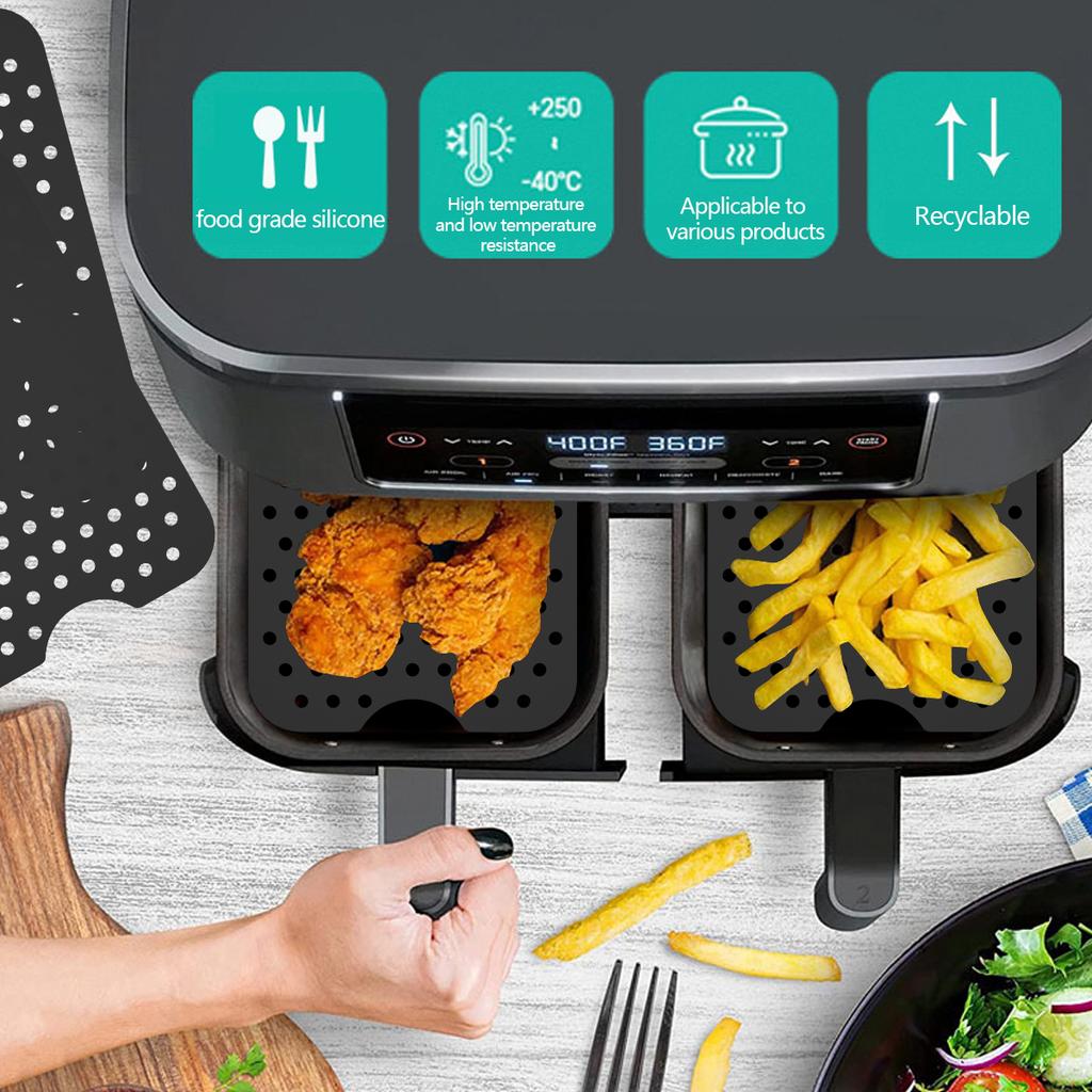 2Pcs Air Fryer Grill Rack Reusable Stainless Steel Dehydrator Rack with 2 Air Fryer Silicone Mat and Skewers for AirFryer Baking