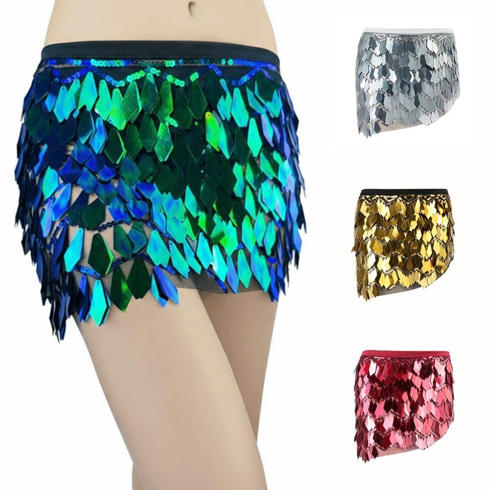 Holographic Sequin Sequin Mini Skirt Lace-Up Design Performance Costume Skirt  Dance Performance