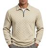 Mens Hoodie Fall Winter Zip Checkered Jacquard Polo Shirt Loose Fit Heavyweight Casual Top