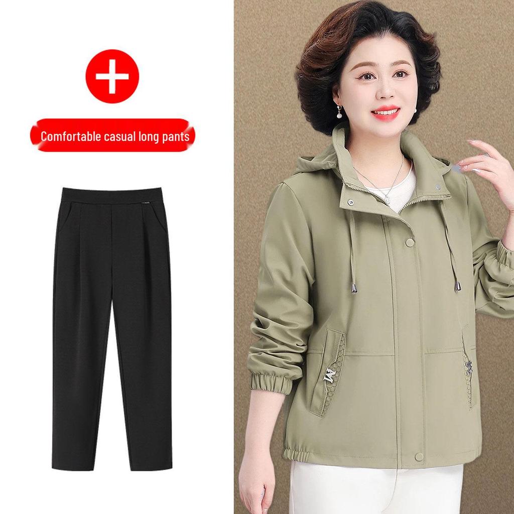 Mother's Day 2026 Stylish Hooded Windbreaker for Middle-Aged Women