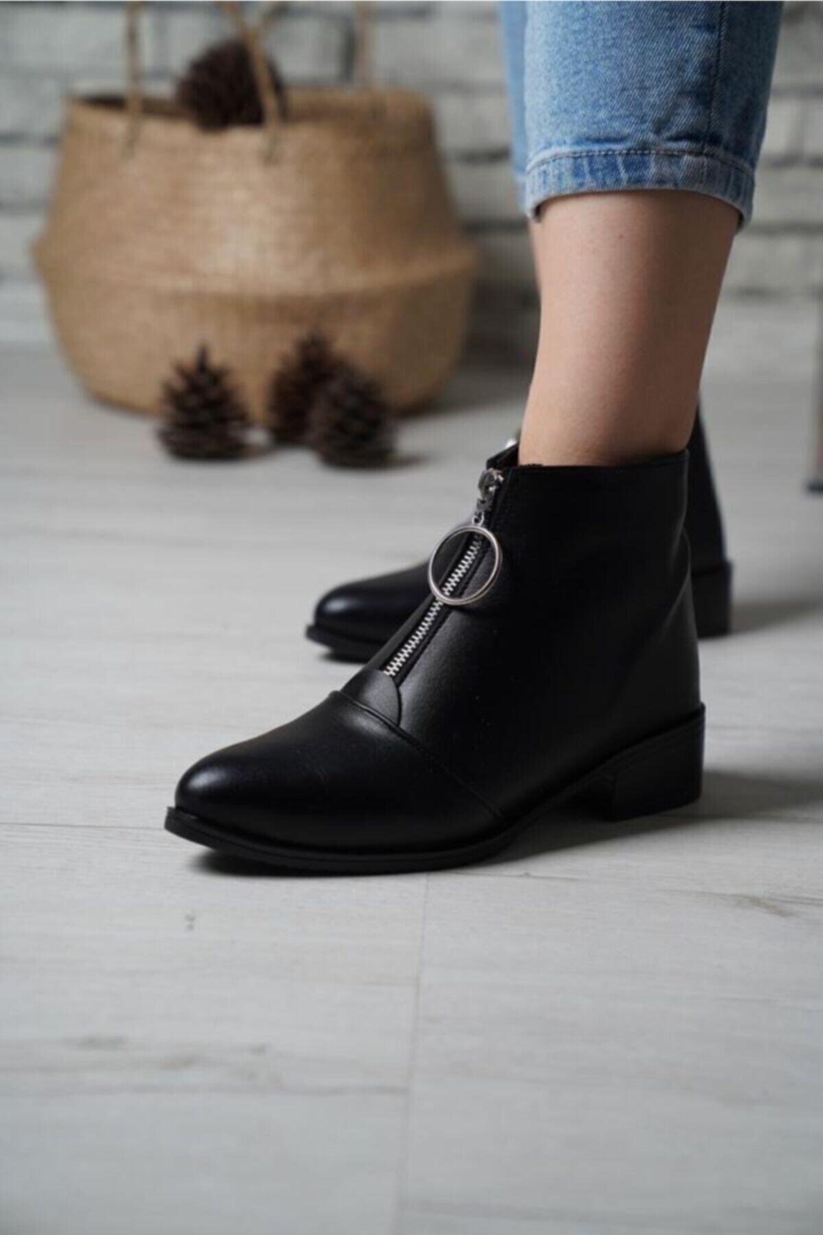 

Women Modern Stylish Fashion Women Black Front Zipper Leather Boots 36