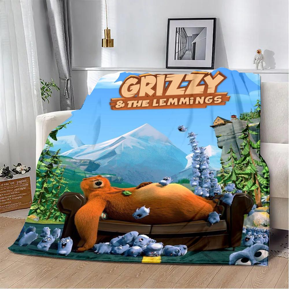 Cartoon Printed Blanket Picnic Blankets Grizzy and The Lemmings Warm Blanket Soft and Comfortable Home Travel Birthday Gift