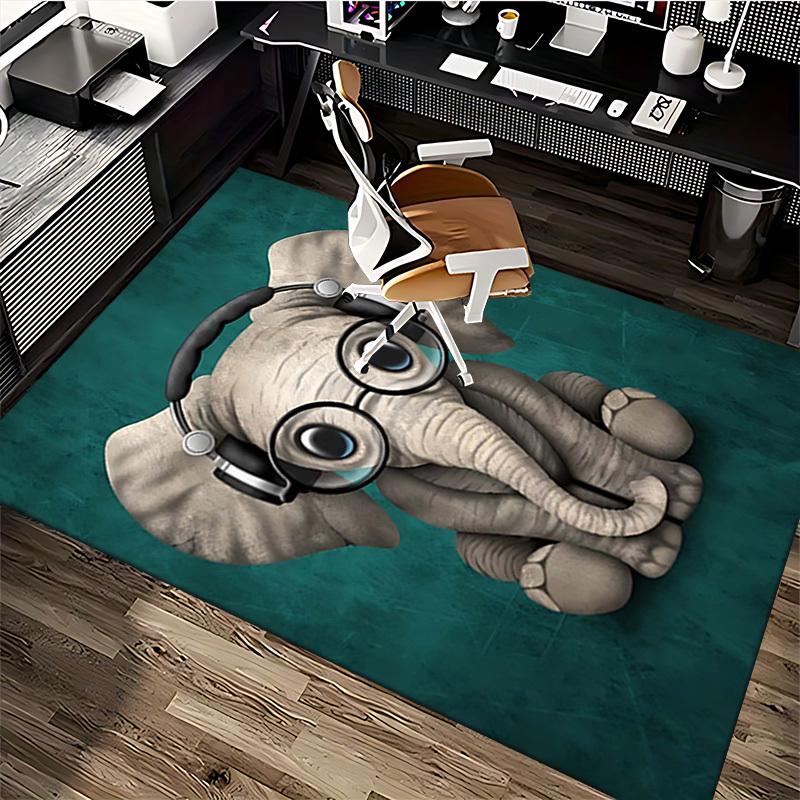 1pc Anime Elephant with Headphones Chair Mat - Cute Office Decor Carpet for Desk, Anti-Slip Floor Covering, Suitable for Home and Workplace Use.C071