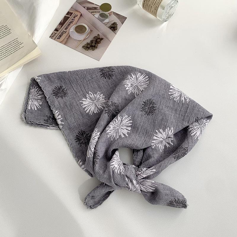 Cotton and linen silk scarf neck small square scarf summer retro literary floral decoration neck protection small scarf scarf headscarf headband