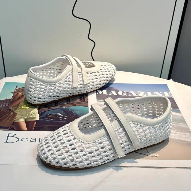 Fashion 2025 Summer New Mesh Breathable Women's Single Shoes Woven Cutout Mary Jane