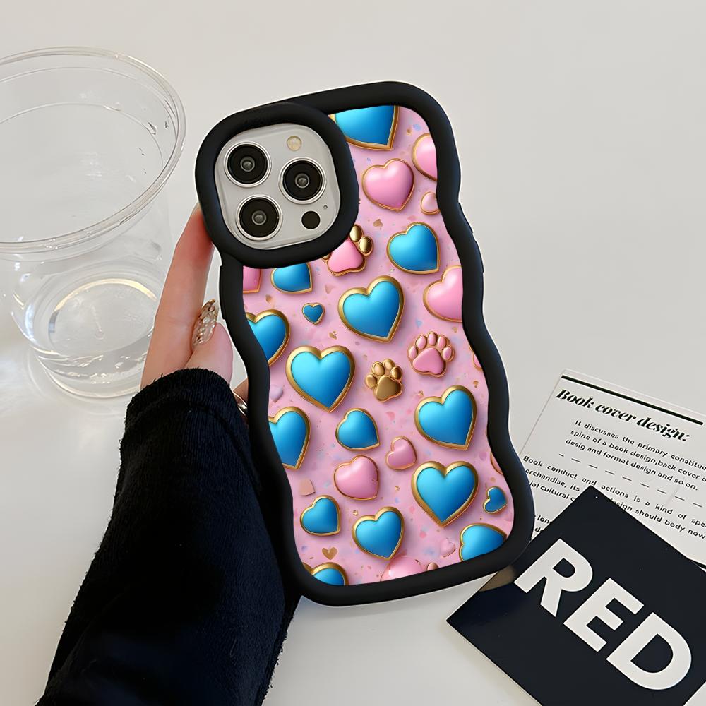 Y2K Leuchtende Herzen Wellige Kante TPU Handyhülle für iPhone 17 16 15 14 13 12 11 Air Pro Max Plus Buntes Cover