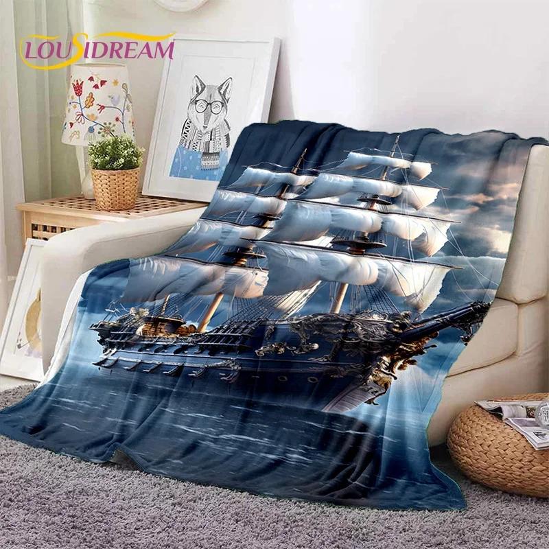 Ancient Pirate Ship Boat,Barque,Sailboa Soft Flannel Blanket for Beds Bedroom Sofa Picnic,Throw Blanket for Outdoor Leisure Gift