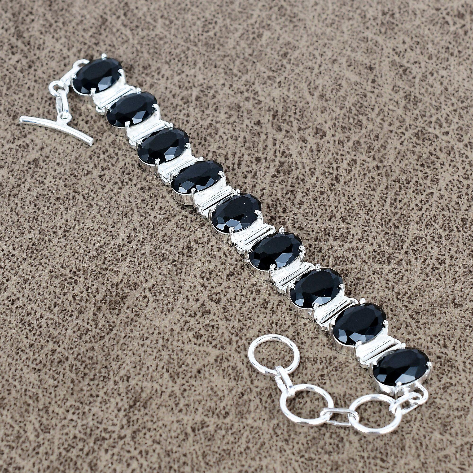 

Black Spinel Gemstone Handmade 925 Sterling Silver Bracelet 7-8 KKG-144