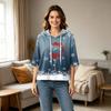 Women's Casual 3/4 Sleeve Hooded Christmas T-Shirt for Holiday Parties and Everyday Wear