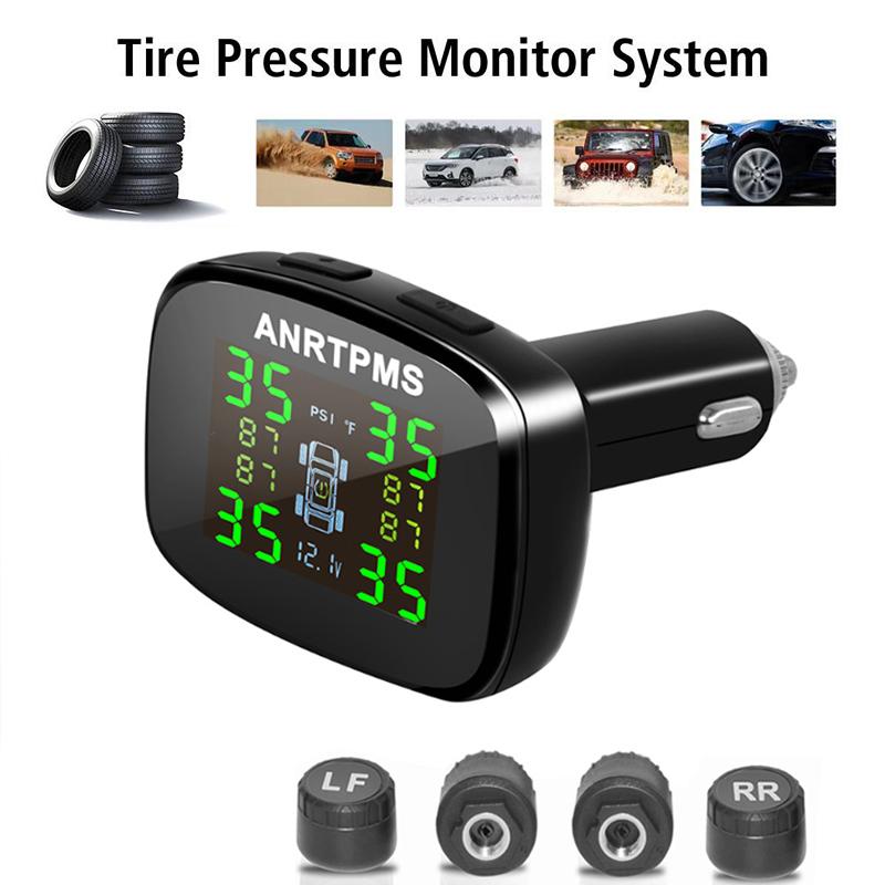 Car Accessories Car TPMS USB Digital Tpms Tire Pressure Alarm System Wireless Universal TPMS Sensors with 4 External Sensors Auto Security Alarm