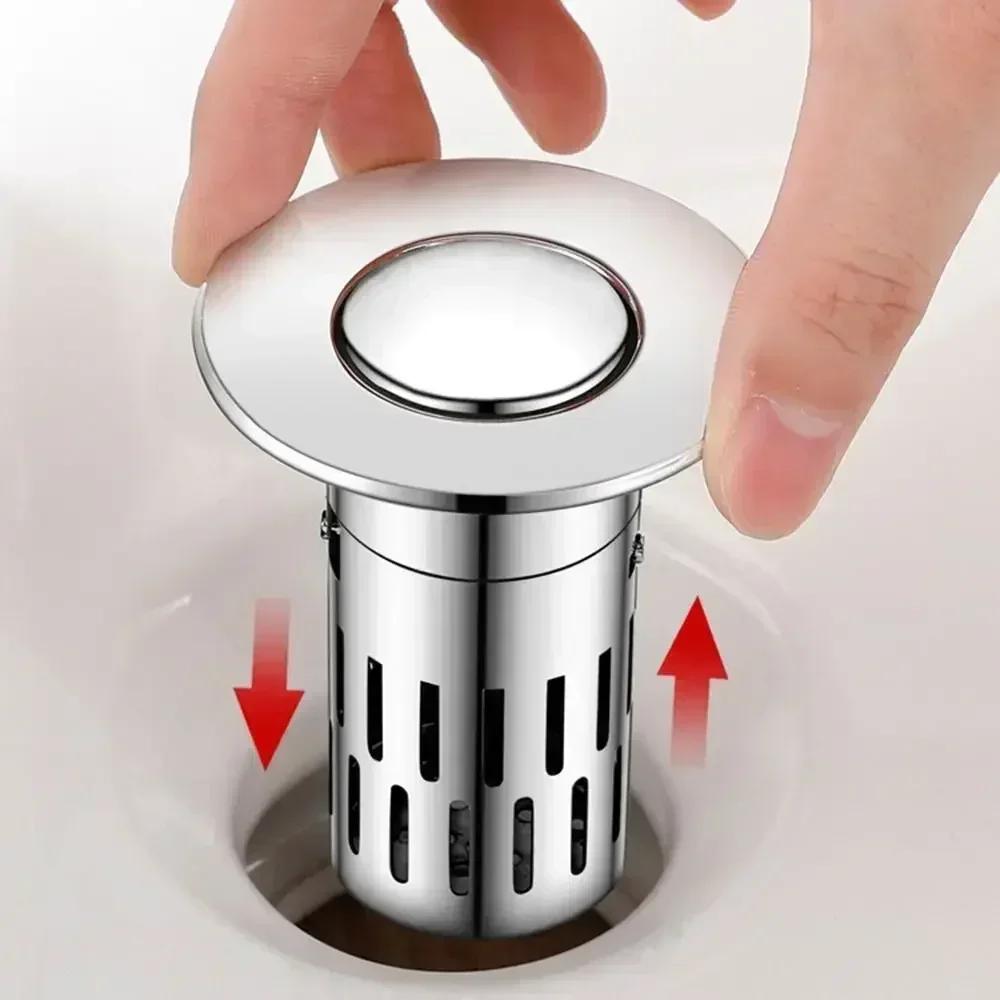 Bathroom Sink Drain Strainer for 1.1-1.42 Basin Drain Holes Anti-Odor Anti-Clogging Stainless Steel Pop Up Sink Drain Filter