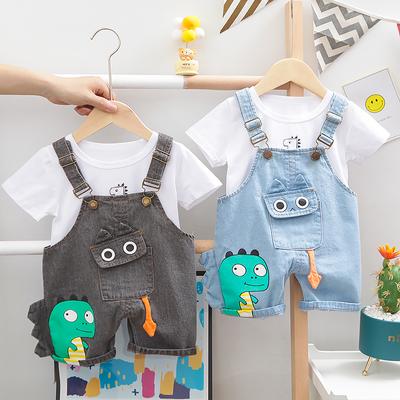 Hot spot baby cartoon dinosaurier overalls set 0-5 jahre alten männlichen und weiblichen baby süße kinder kleidung 2-teiliges set