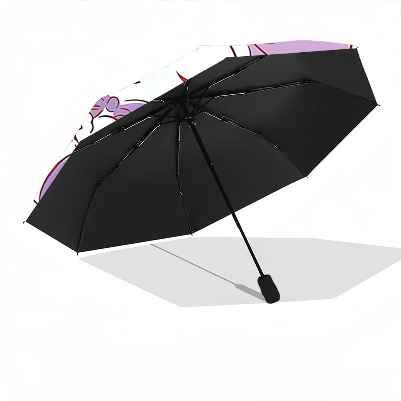 1pc Kuromi Automatic Opening Folding Umbrella with Heart-Shaped Decoration - Portable 3-Fold Design, 8-Rib Iron Frame Outdoor Umbrella for Festive Gif