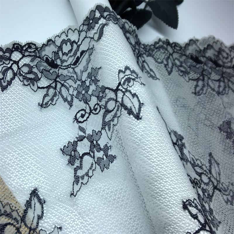 ( 2 Colors) 23cm wide Elastic Lace, Two-tone Elastane Spandex Sewing Mesh Lace Fabric for Lingerie, Bra, Underwear, Garment & Crafting