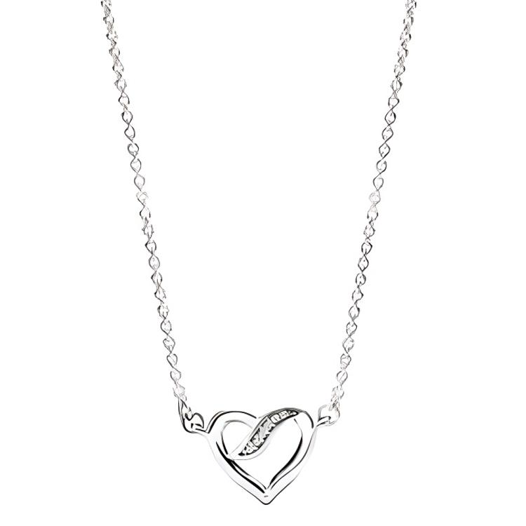 Pandora Heart Edge Inlaid Design Necklace Women necklace Silver 590535CZ Box