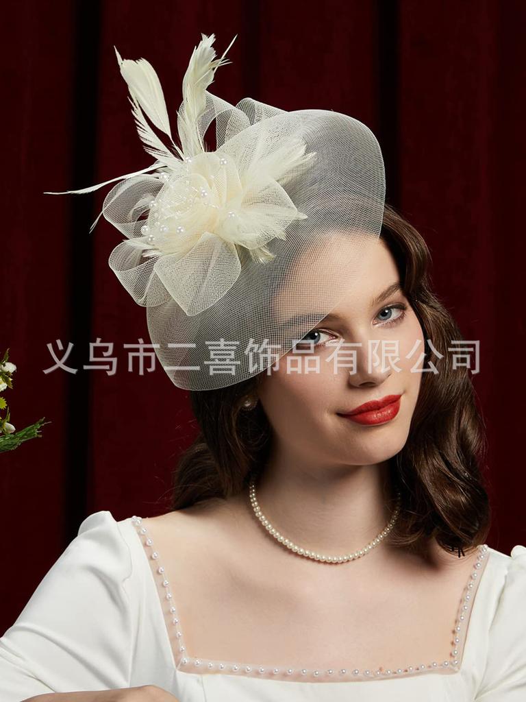 New popular mesh top hat European and American bride feather head flower mesh hair accessories horse racing festival top hat headdress