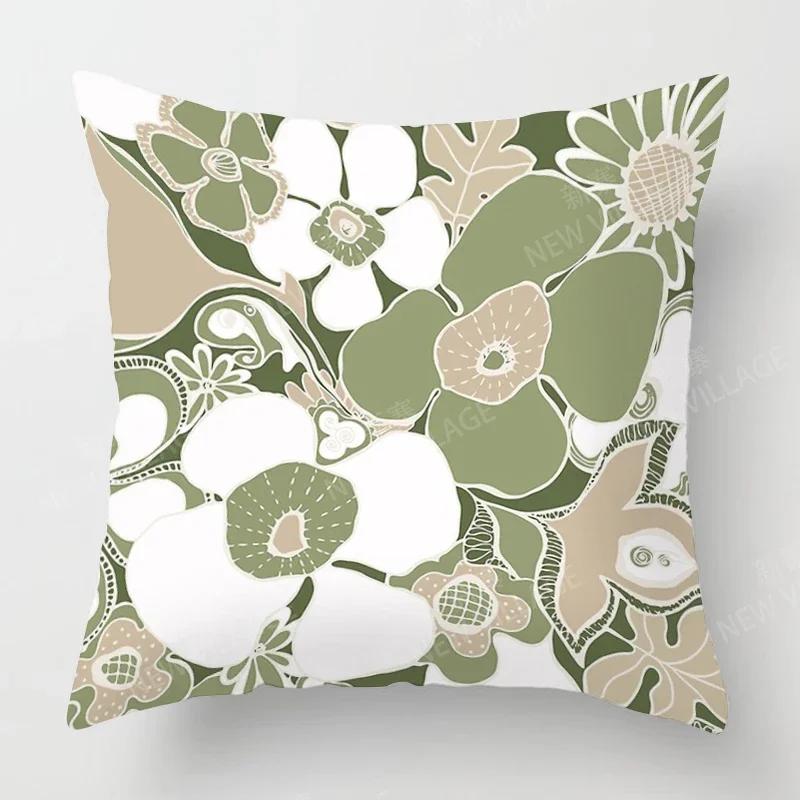 Nordic Fall Home Decor Autumn Throw Pillow Case Sofa Cushion Cover Modern Leaf Plant Green