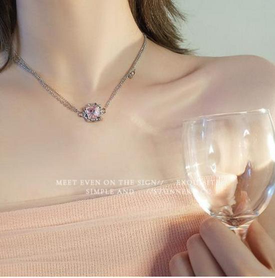 

Комплект из ожерелья и серег в форме сердца с розовыми бриллиантами и цирконами - милая, стильная, горячая девчонка, легкая, роскошная цепочка на ключицу