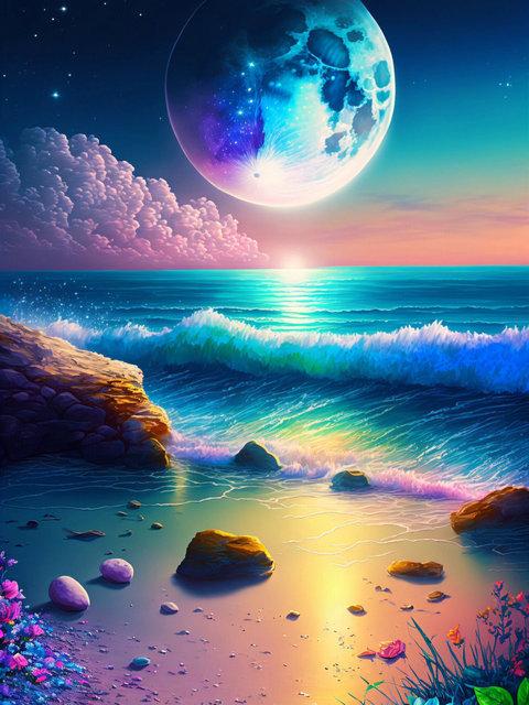 

Полный фэнтези романтическая лодка наборы алмазов для рисования пляж Луна пейзаж Дельфин Diy Алмазная вышивка мозаика вышивка крестиком цветок Full Round 20x30CM