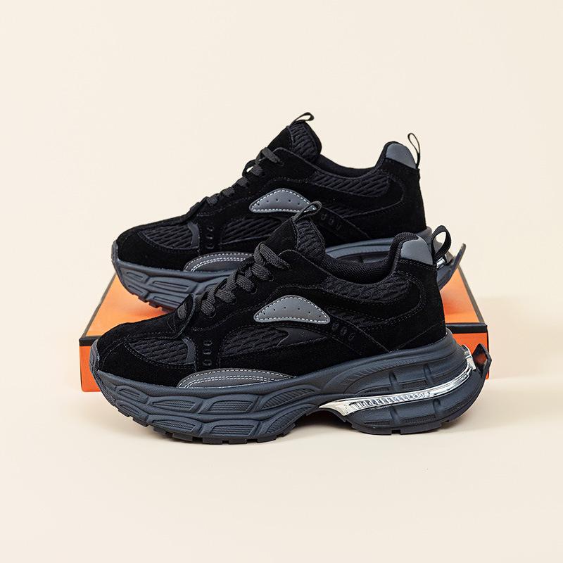 Fashion 6CM Air Mesh Suede Cow Genuine Leather Flats Moccasins Rubber Shoes Women Chunky Sneakers Breathable Vulcanize Comfy