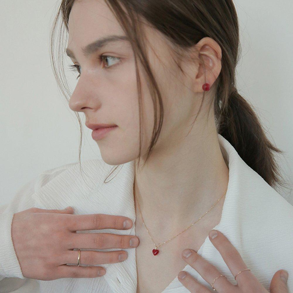 [ Modern Like ] 14K Gold-Filled Silver Red Quartz Crystal Heart Necklace