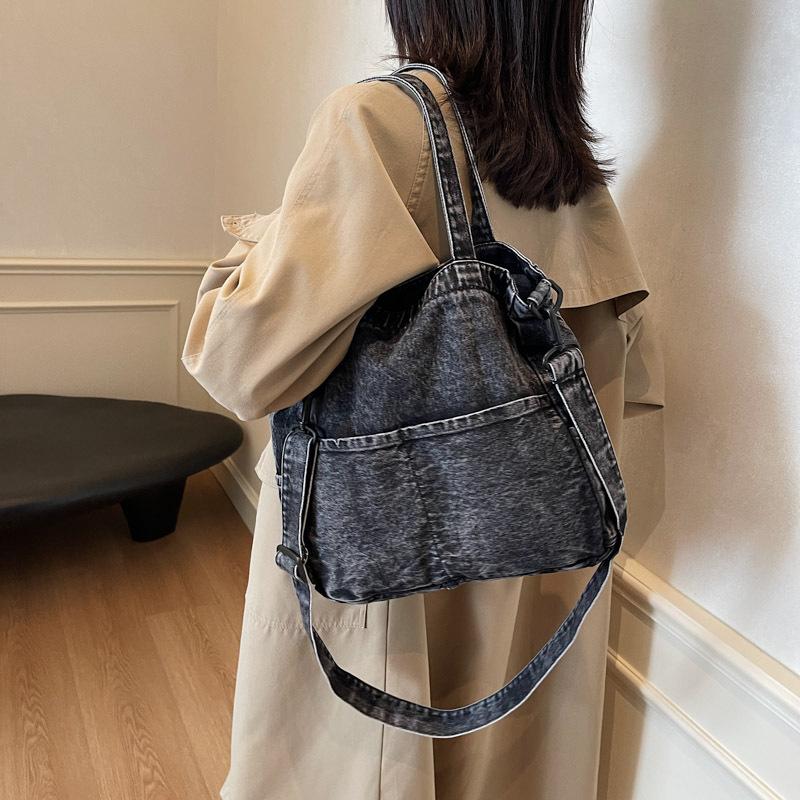 Female College Student Class Commute Tote Bag Retro Lazy Style Denim Bag Niche Casual Fashion Shoulder Messenger Bag