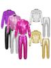 Kids Girls Shiny Metallic Dance Performance Costume Hip Hop Street Dance Dancewear Workout Tracksuit
