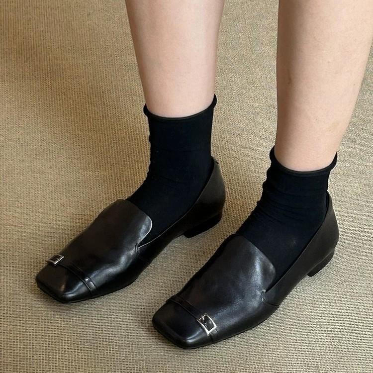 Retro British Style Leather Square Head Women's Design Sense Niche Flat-soled Small Leather Shoes