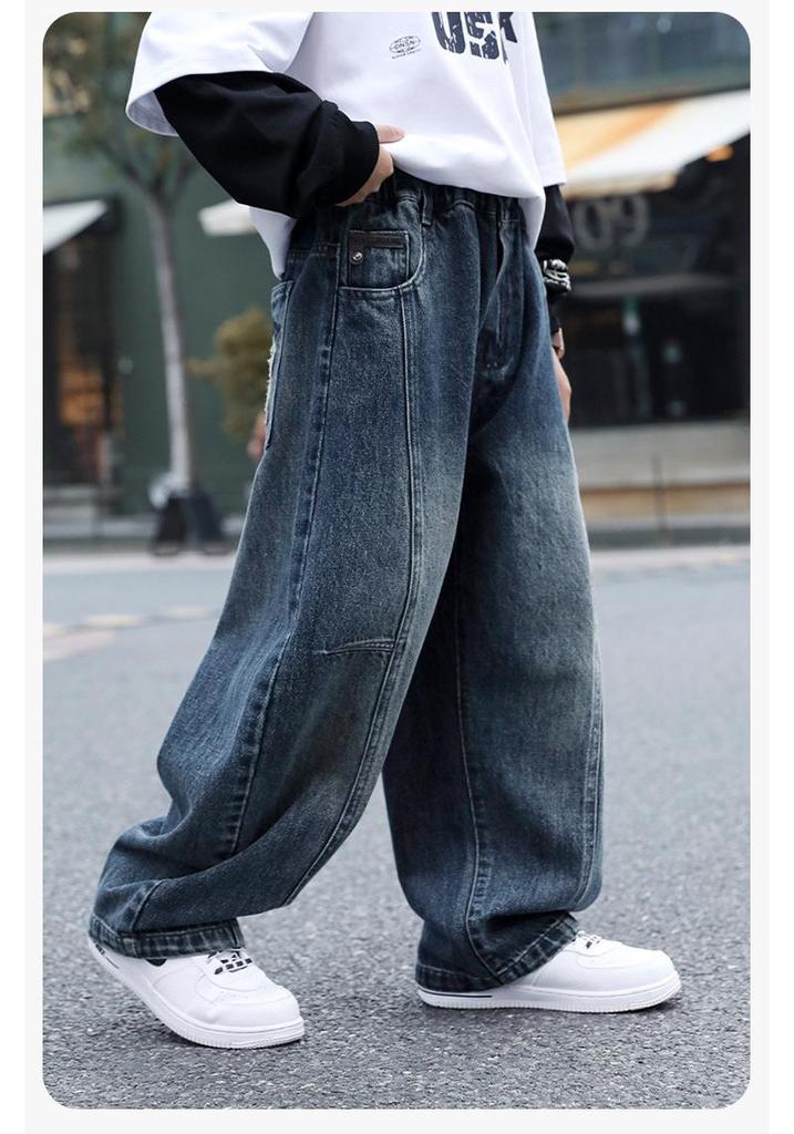 2026 Boys' Cool Loose-Fit Straight Leg Jeans for Autumn and Spring