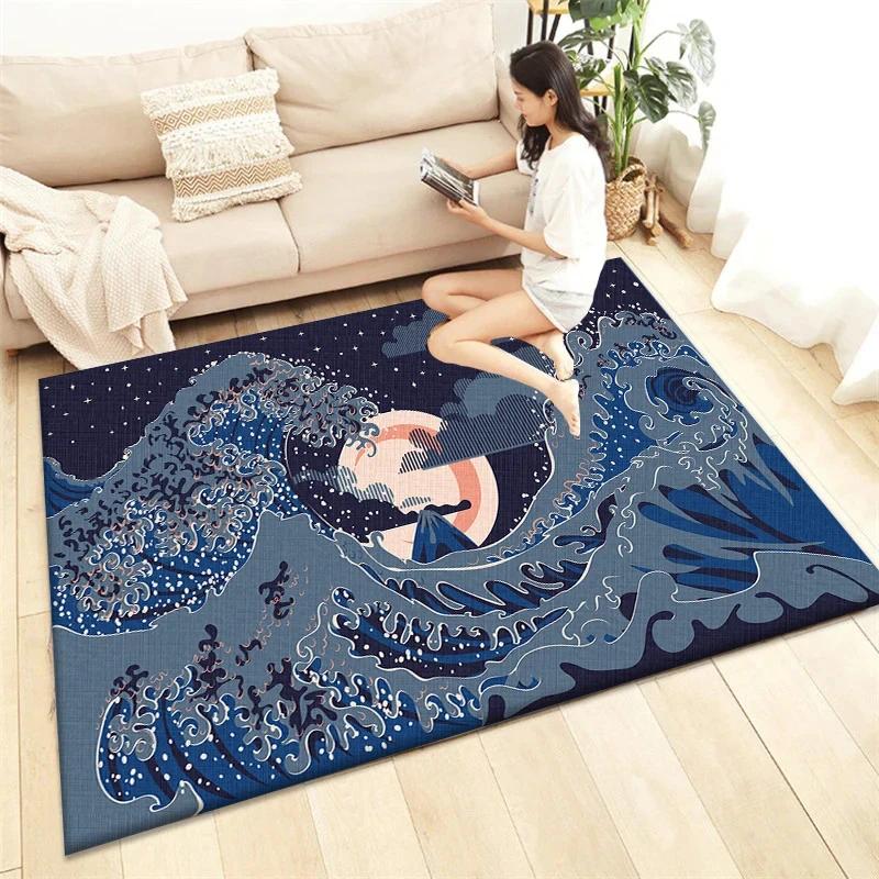 Japanischer Stil Bedruckter Teppich Wohnzimmer Heimdekoration Sofa Tischteppich Rutschfeste Stuhlunterlage Lounge-Matte Picknick Camping Ar