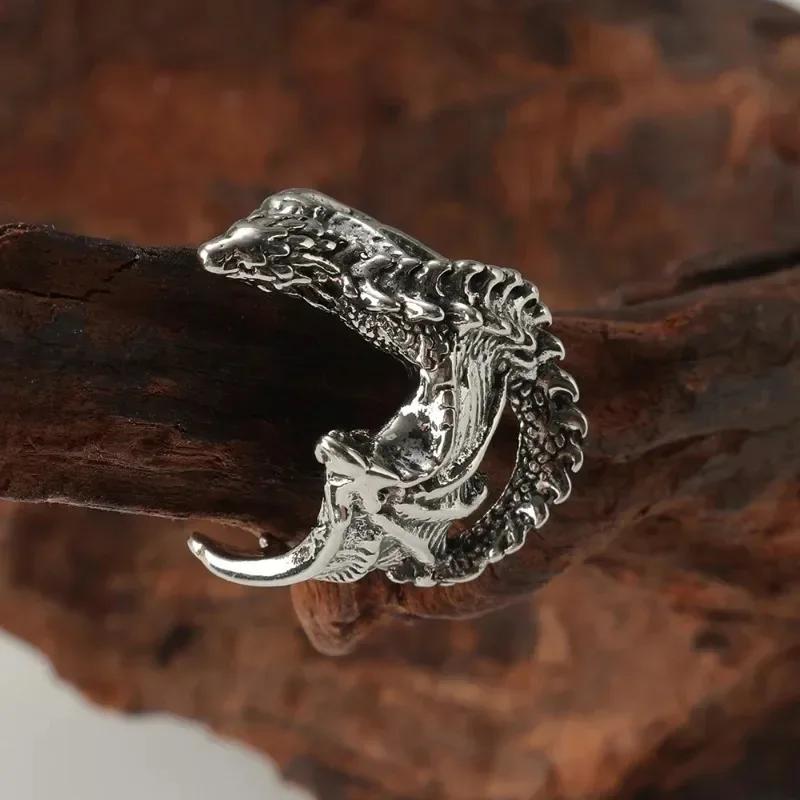 Black Dragon Rings Men Adjustable Exquisite Retro Alloy Rings Daily Versatile Simple Rings Fashion Jewelry Accessory Party Gifts