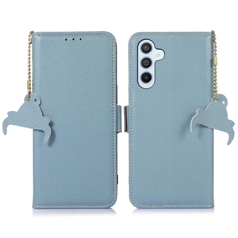 

For Samsung Galaxy A16 5G/A16 4G Case RFID Blocking Textured Genuine Cow Leather Phone Cover Blue
