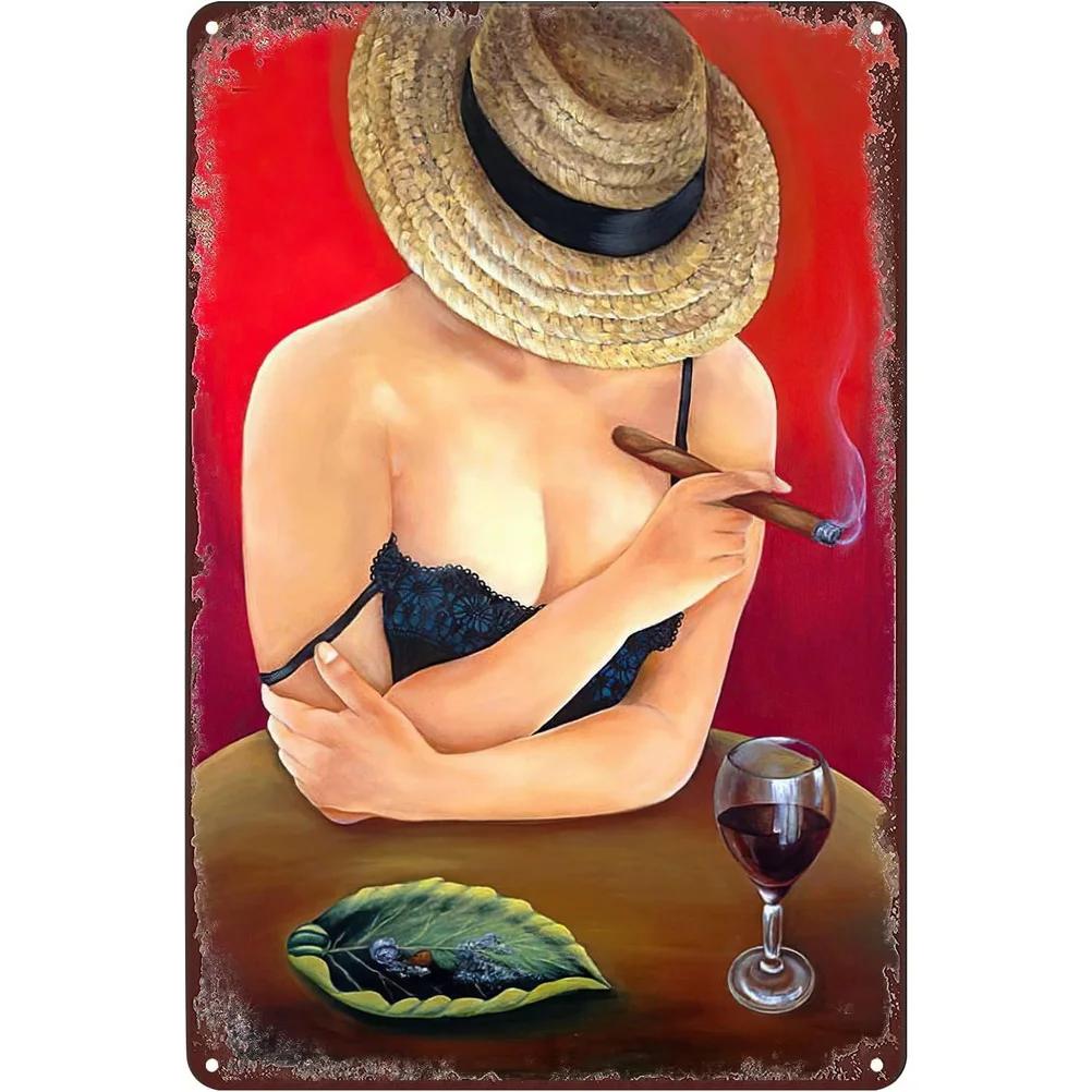 Vintage Pinup Weinmädchen Metallblechschilder Cocktail Martini Fireball Bier Wanddeko für Hausbars Garage Café Clubs Man Cave Pubs