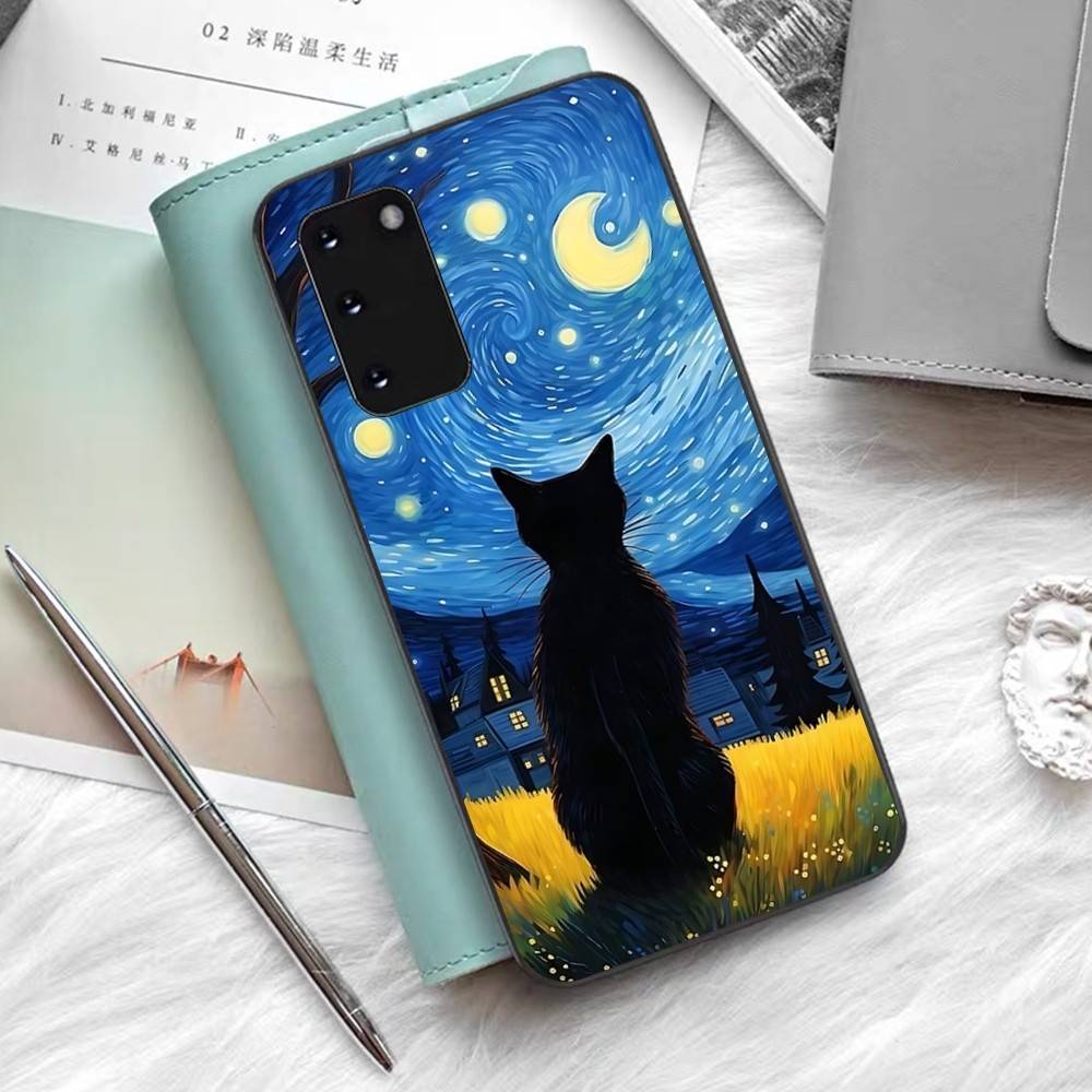 Oil Painting Van-Gogh Cat Phone Case For Samsung S 24 Fe 25 Ultra Plus 20 Lite 21 30 22 23 24 22 Ultra 5G Fundas