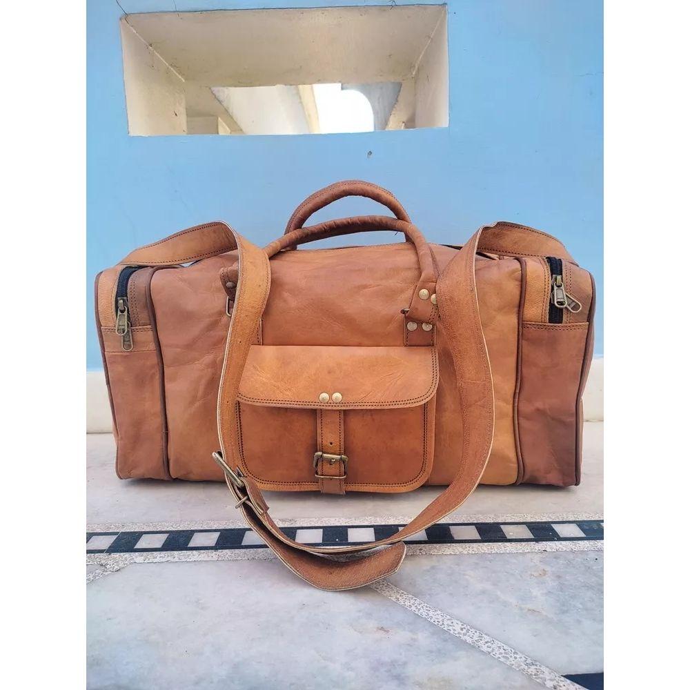 

Мужская дорожная винтажная дорожная сумка ручной работы из натуральной козьей кожи на выходные и выходные 20 x 8 x 7 in коричневый