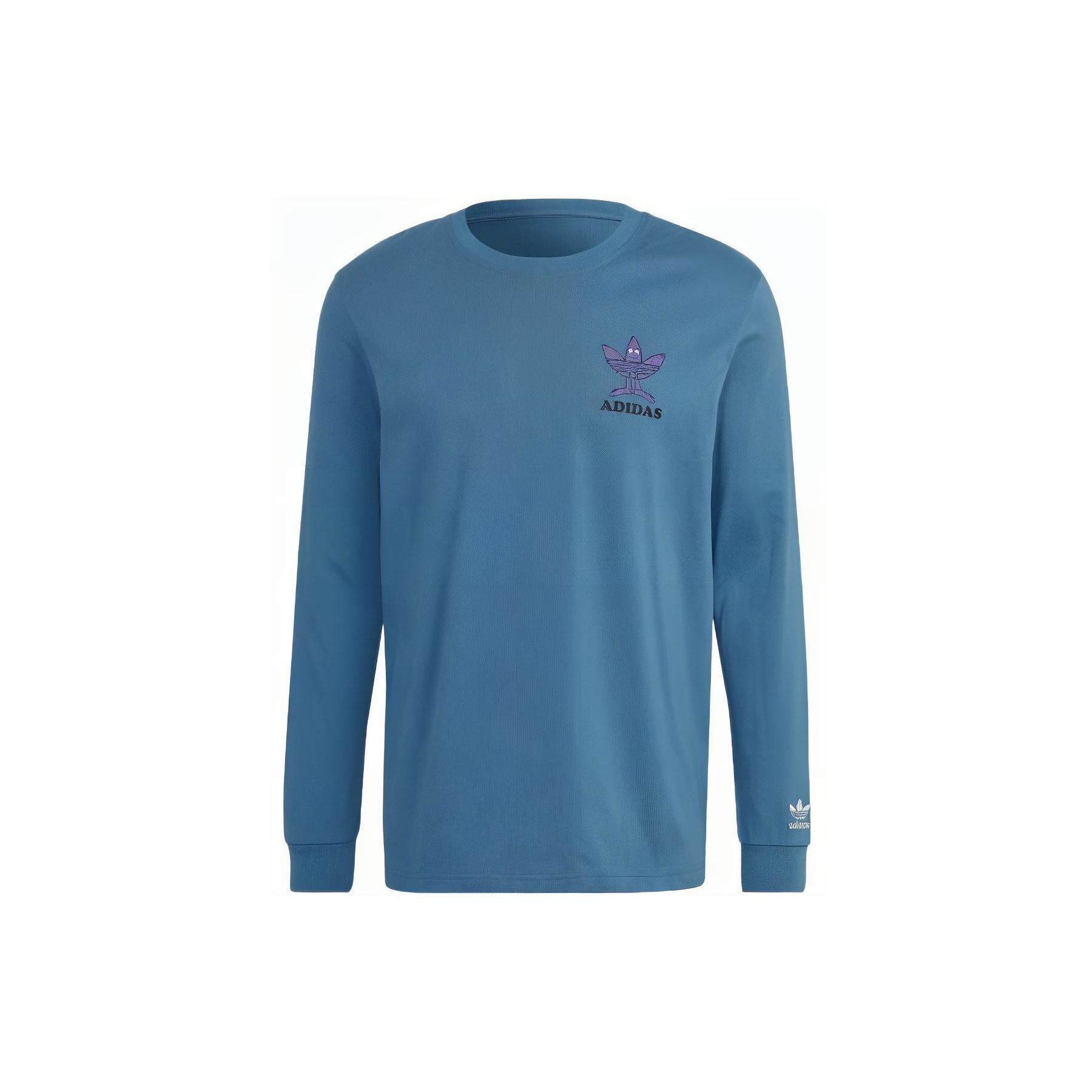 Men s adidas originals Logo Printing Pattern Round Neck Pullover Long Sleeves Blue T-Shirt HM2488 L