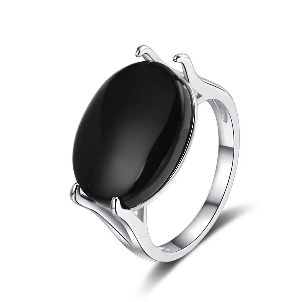

Vintage Sterling Silver 925 Ring with Large Natural Black Onyx Stone 10*14MM Oval Shape Fine Party Jewelry for Men. 6