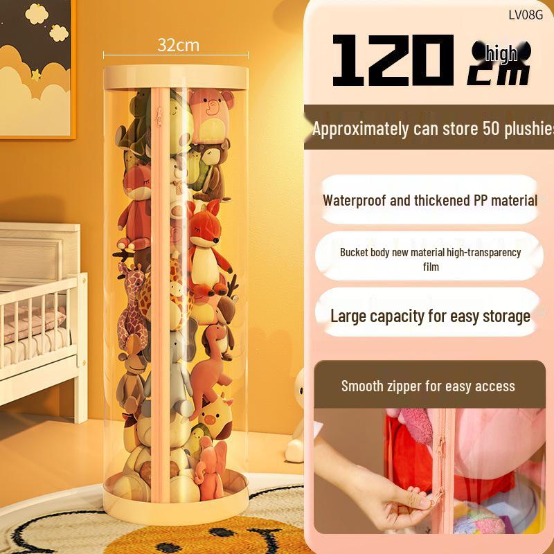 Zippered Plush Doll Storage Basket - Children's Transparent Toy Organizer