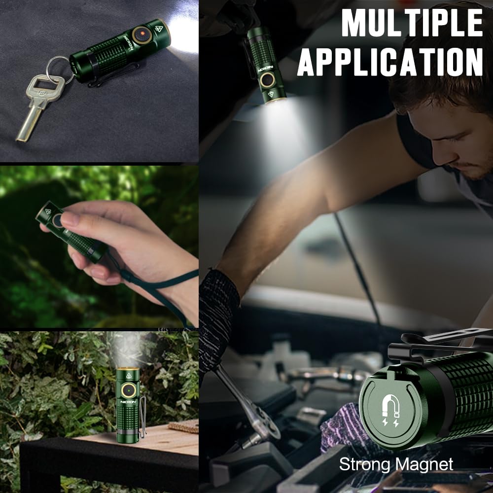 Nicron C1 Rechargeable Pocket IPX8 Max 1200 Aluminum Alloy EDC Flashlight Flashlight, Waterproof, Lumens, Body,