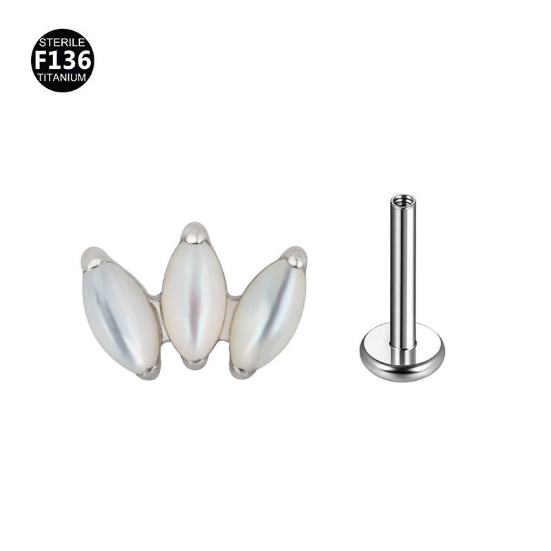 F136 Titanium Marquise Agate Piercing Jewelry, 1.0/1.2 Gauge - Lip Ring & Ear Cartilage Stud.