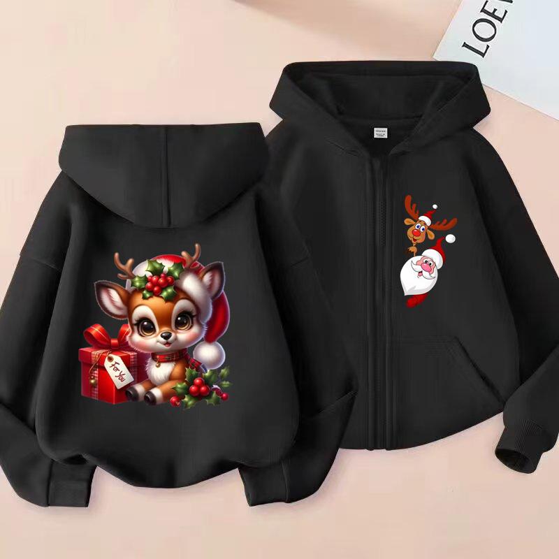 Christmas Gift Kids Printed Hooded Cardigan Fashion Boys and Girls' Shirt Spring and Autumn Casual Sports Shirt