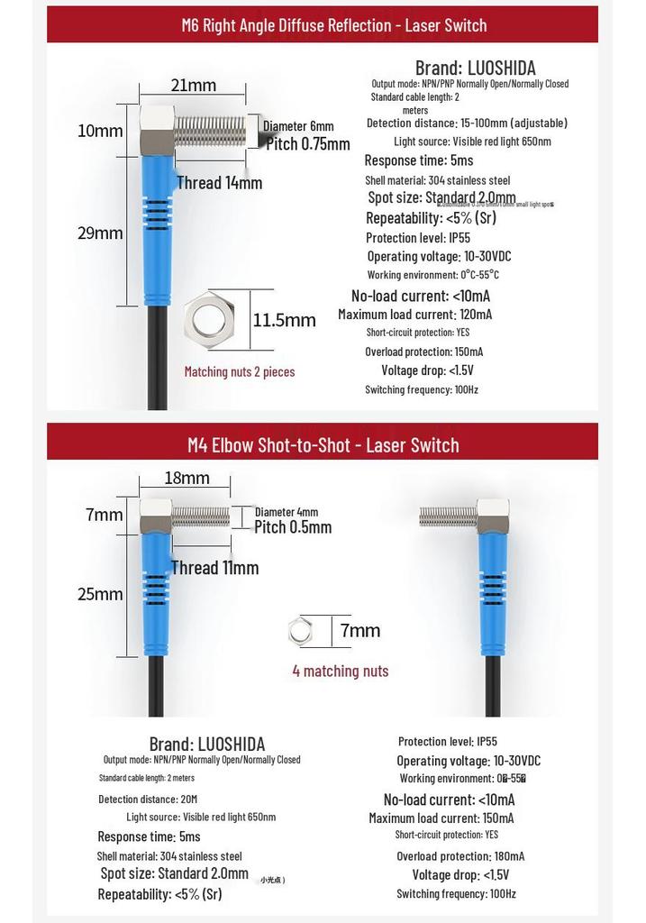 Losida NPN Mini Laser Photoelectric Sensor - Diffuse Reflection & Through-beam, 24V