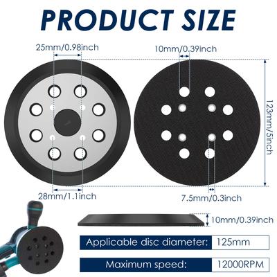 2Pcs Aluminium 5 Inch 8 Hole Sander Pad Good Heat Dissipation Sander Replacement Pad Fine Grinding Sanding Disc for DIY