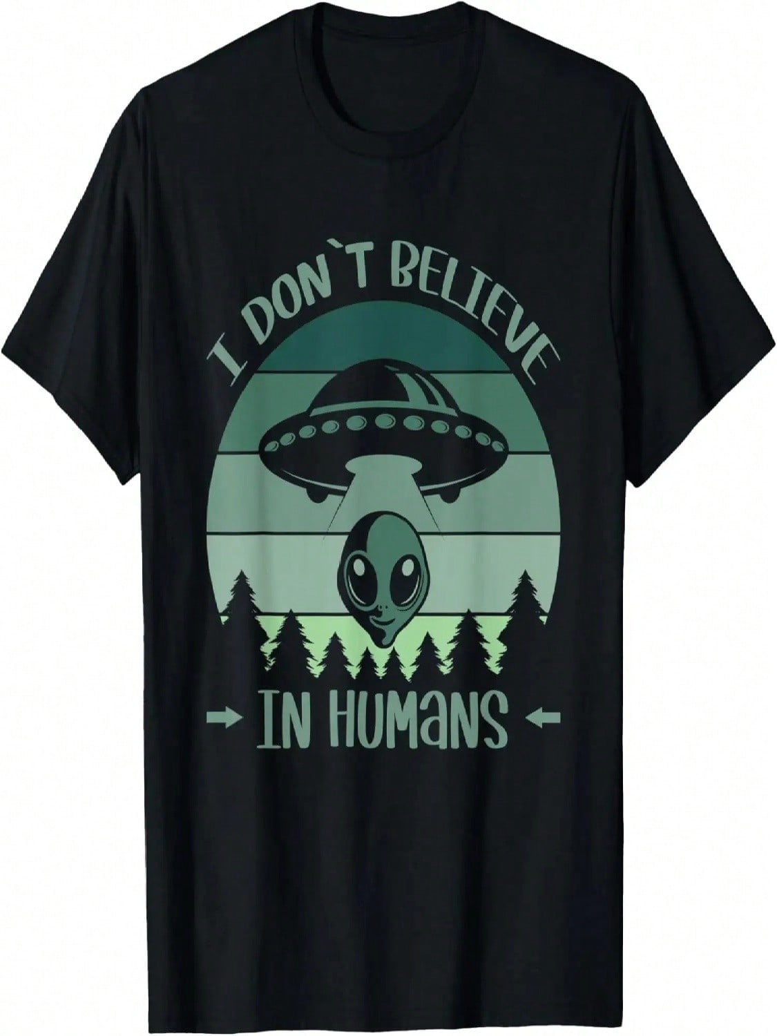 Retro Green Alien Head & Ufo - I Dont`T Believe In Humans T-Shirt S