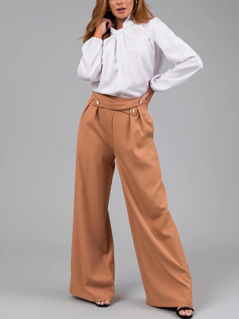 2024 Spring/Summer Women's Casual Wide-Leg Pants with Zipper Pocket