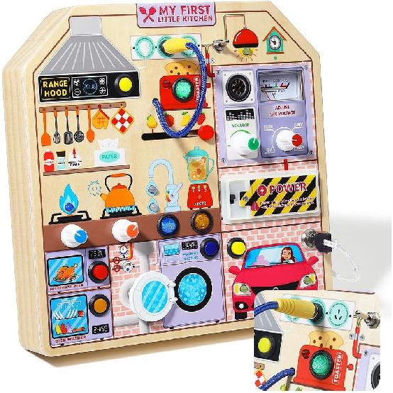 JAUNTY Игровой планшет «Кухня» для детей 3 4 5 лет, Деревянные сенсорные игрушки Монтессори 3-5 лет, Игрушка для девочек с звуком, Обучающие игрушки «Кухня», Отличный 1-й подарок