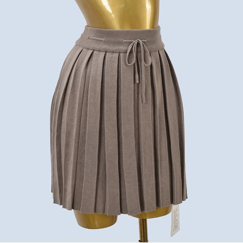 Sweet Pure Style Spring Elastic Drawstring Pleated Knitting Skirt Preppy Style Stylish Slim Looking A- Line Skirt