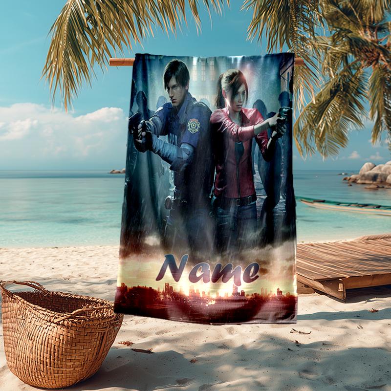 Custom Name Ultra-Soft Beach Towel with Resident Evil Theme,Ideal for Pool - Camping, Diving - Perfect Travel Essential, Vibrant Beach Towel.