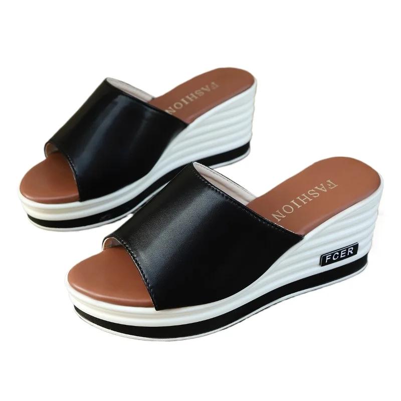 Fashion 2025 Summer Open Toe Women's Slippers Plus Size Hot Sale Platform high Wedges Round Toe Sandals Outdoor Daily Casual Slippers