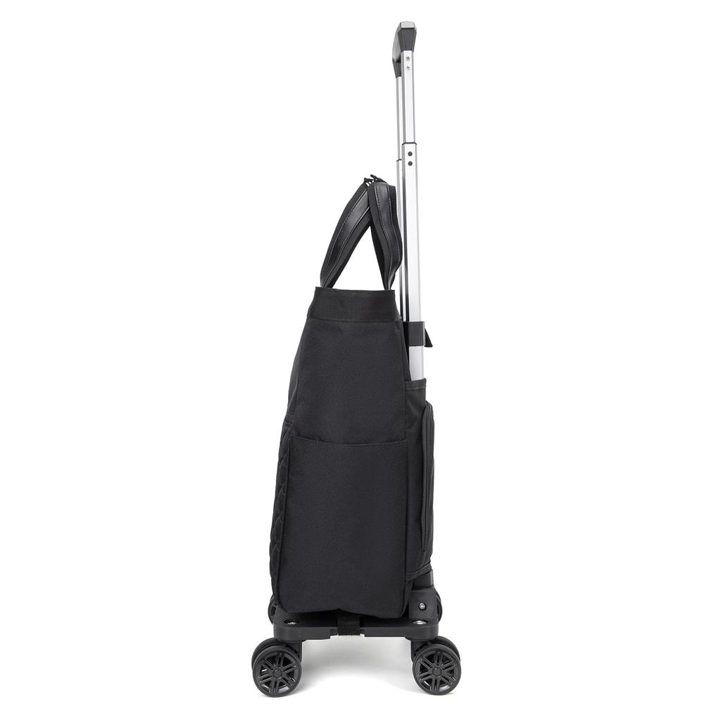 Kobe Liberal Bagging Shopping Carry, Side-Push, 4-Wheel Double Caster, Foldable, Lightweight, Replaceable Casters, Pre-Assembled, 601 (Black/Quilted)